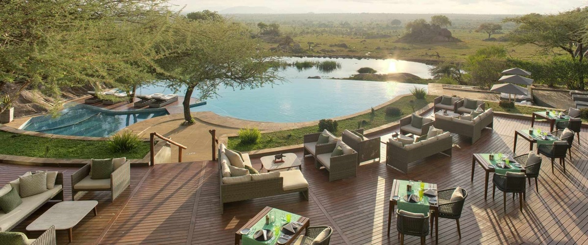 Maji Terrace and pool at the Four Seasons Safari Lodge in Tanzania