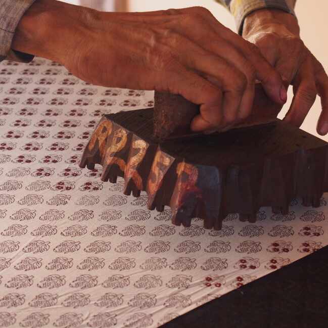 Close up of hand block printing