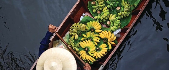 Floating market seller from above, Thailand