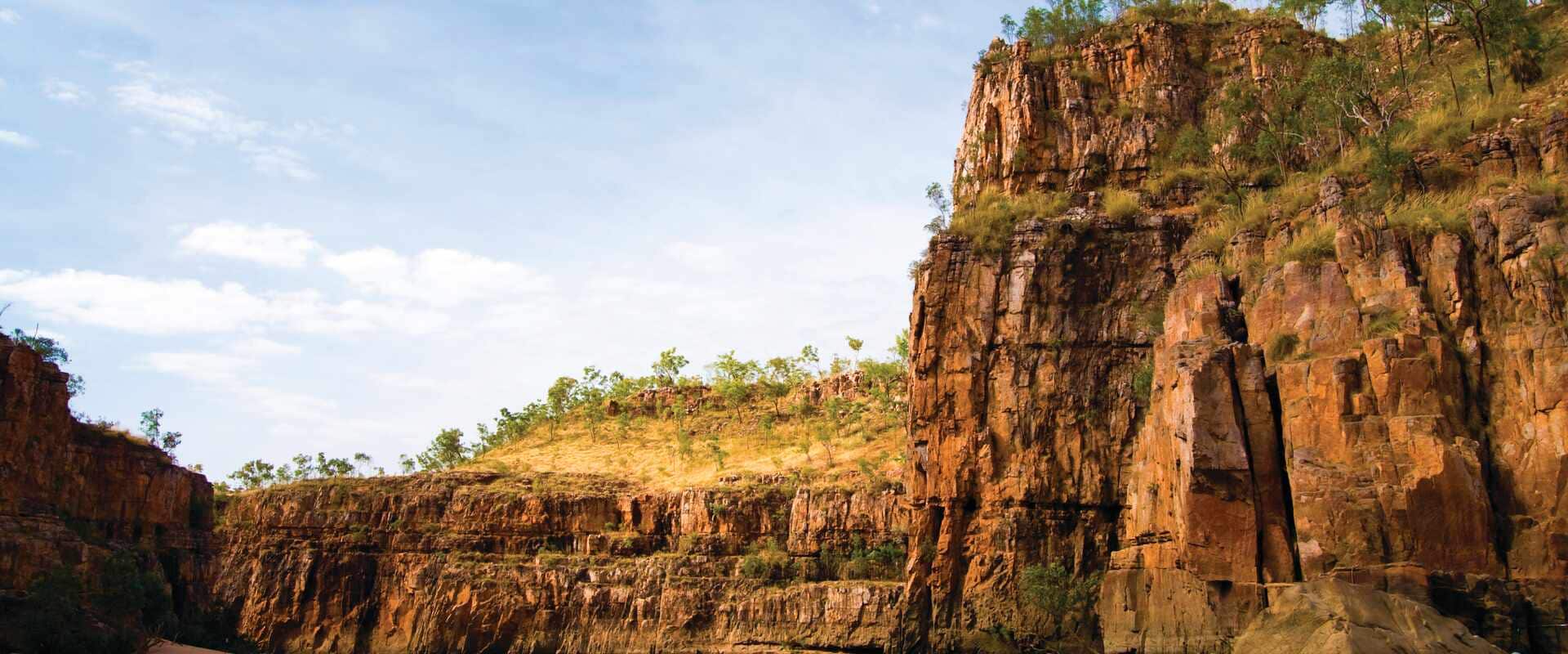 Glimpse at the red ancient cliffs of Katherine Gorge in the Northern Territory.