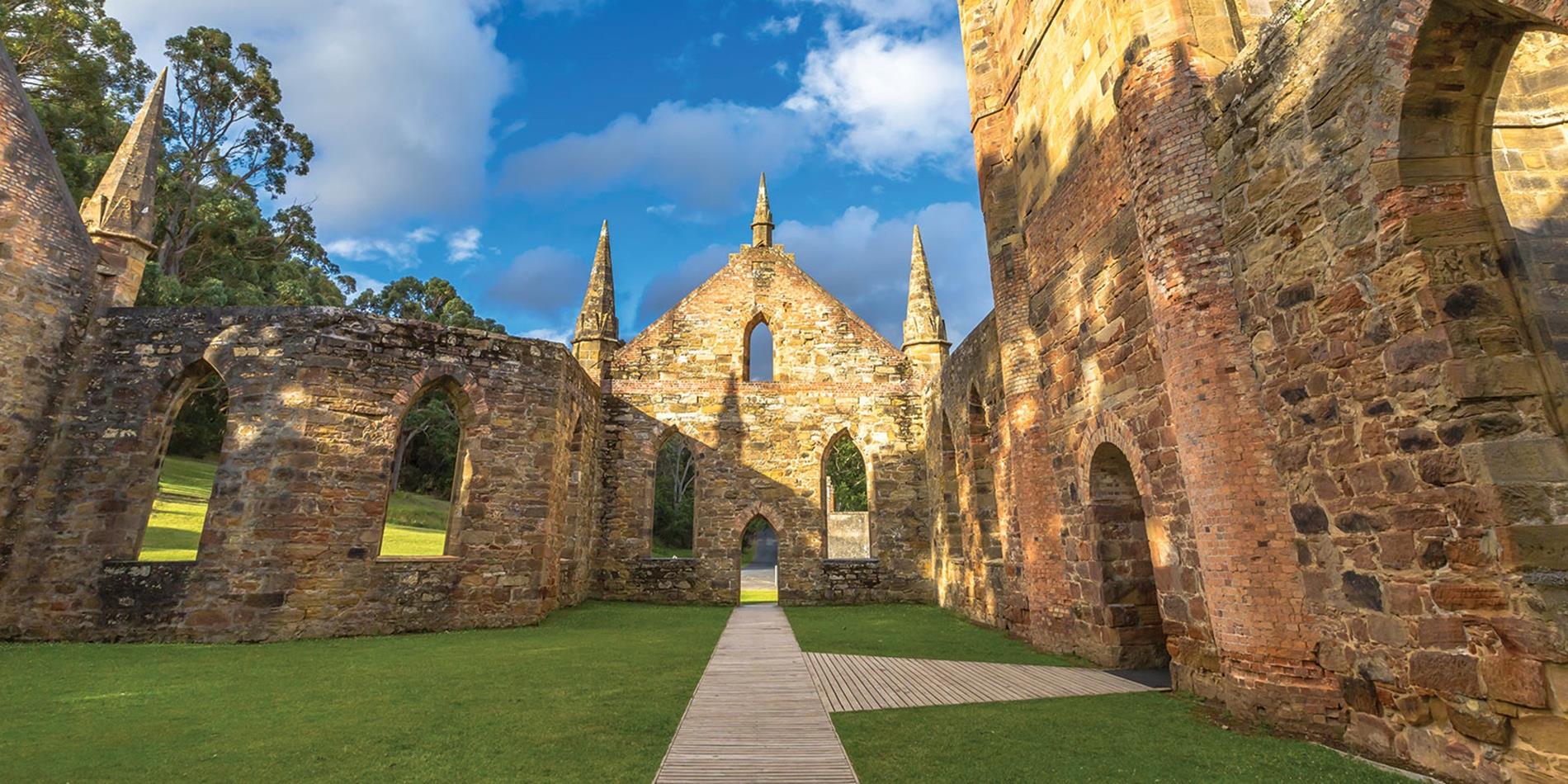 Inside the ruin of a church at Port Arthur, Tasmania