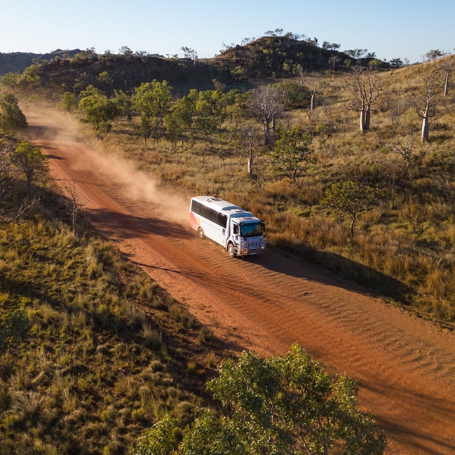 APT 4WD vehicle along track, Kimberley, Western Australia