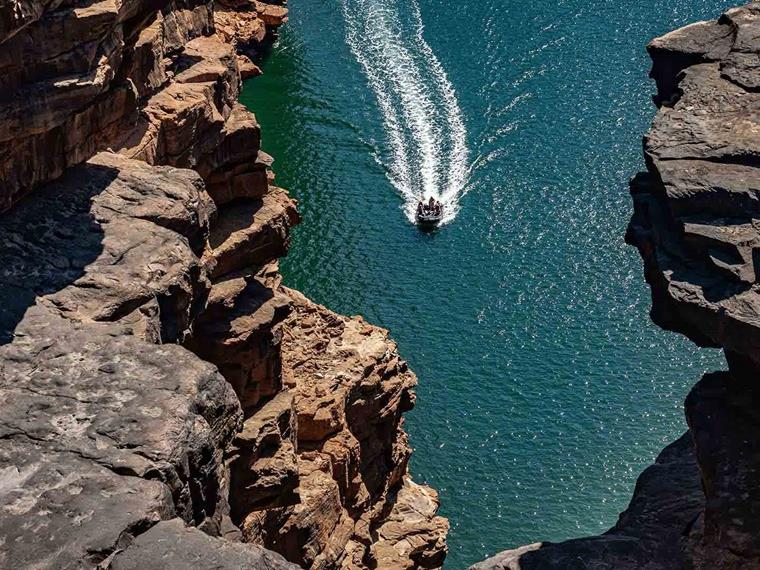 Discover the dramatic cliffs of the King George River on a Kimberley coast small ship expedition cruise
