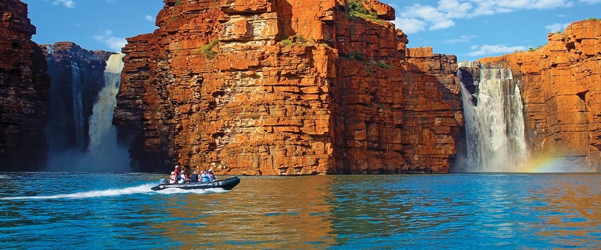 Exploring King George Falls from a Zodiac boat