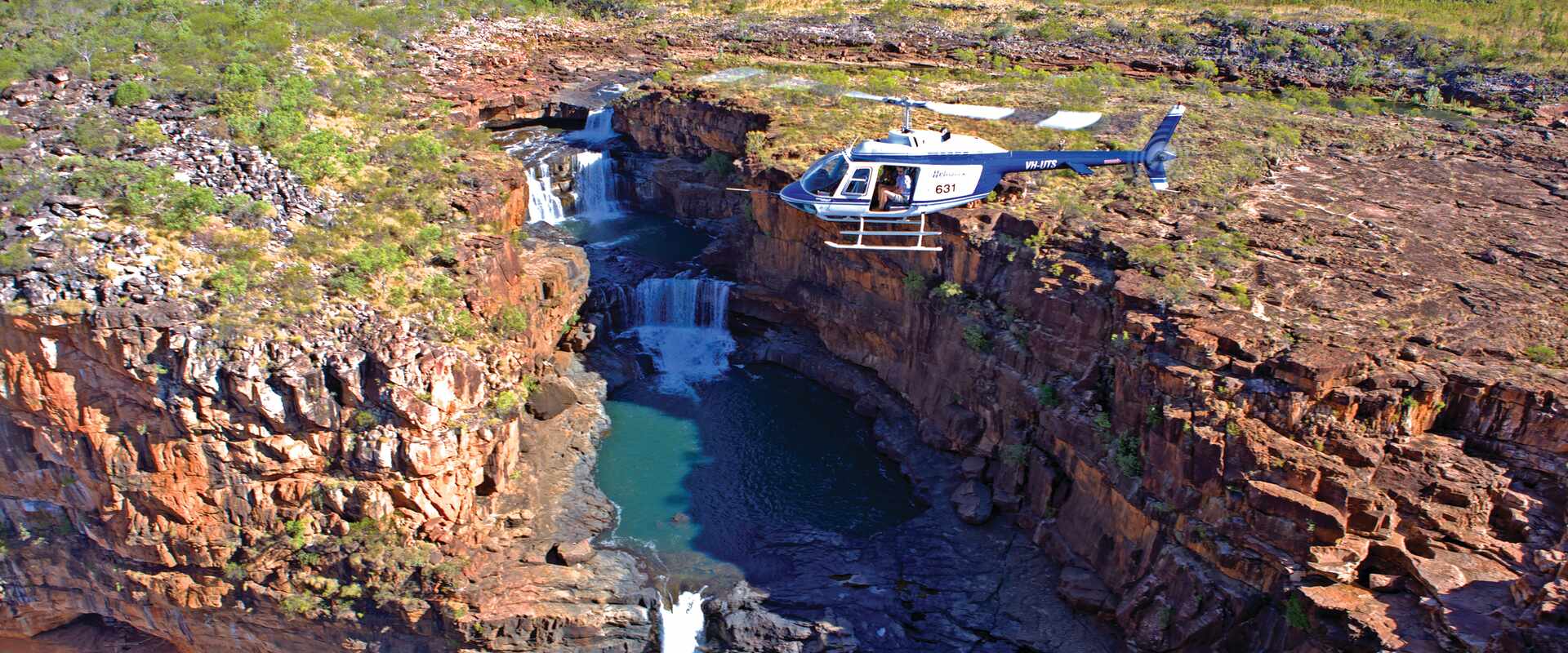 View of Helicopter over Mitchell Falls, Kimberley