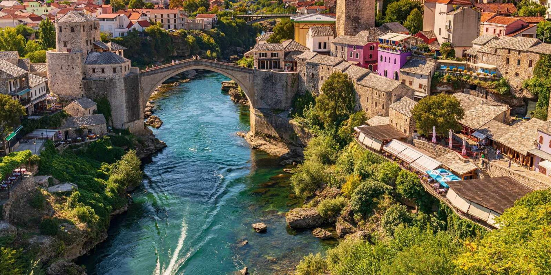 Distance view of Mostar Old Bridge