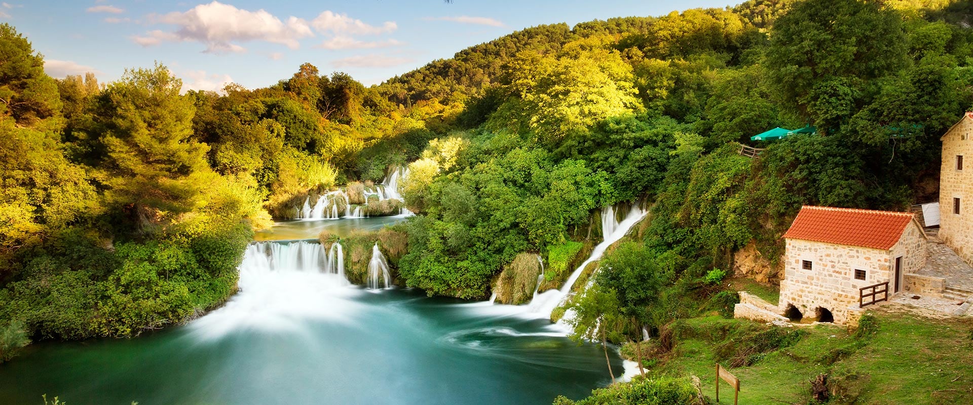 view waterfall krka park, croatia