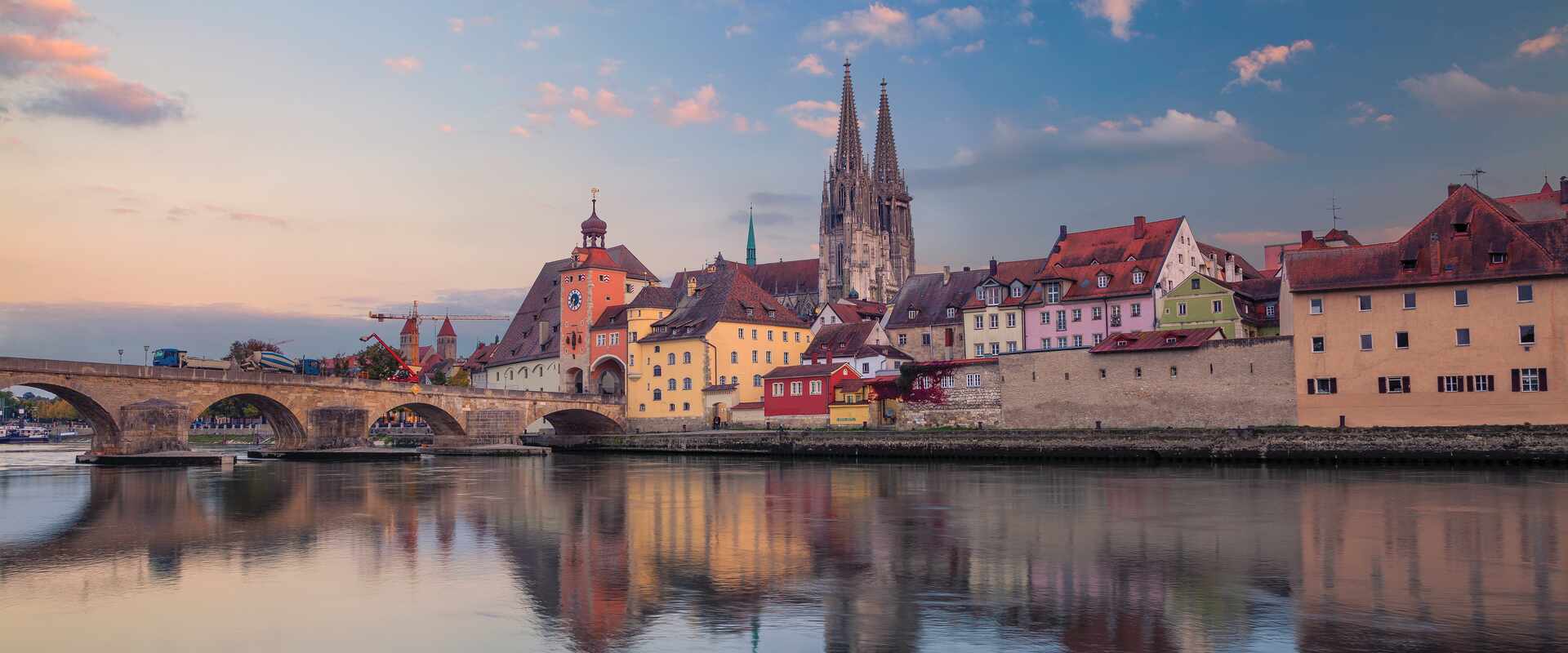 The cityscape and river views of Regensburg, Germany