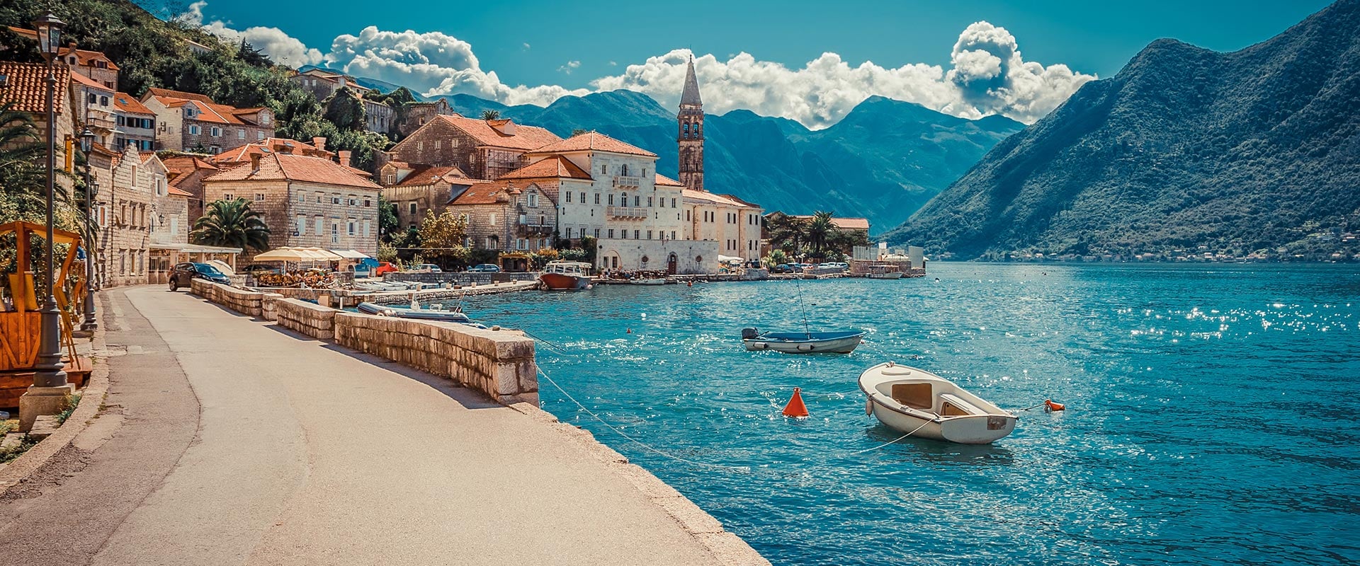 Small seaside village surrounded by mountains, Montenegro