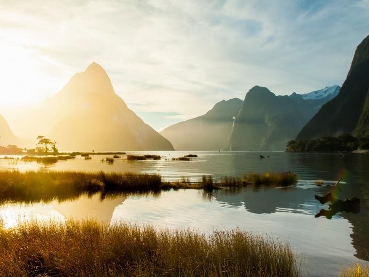 Sunset at Fiordland National Park, Milford Sound, South Island, New Zealand