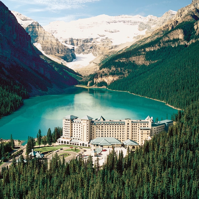 Fairmont Chateau Lake Louise with Lake Louise in background