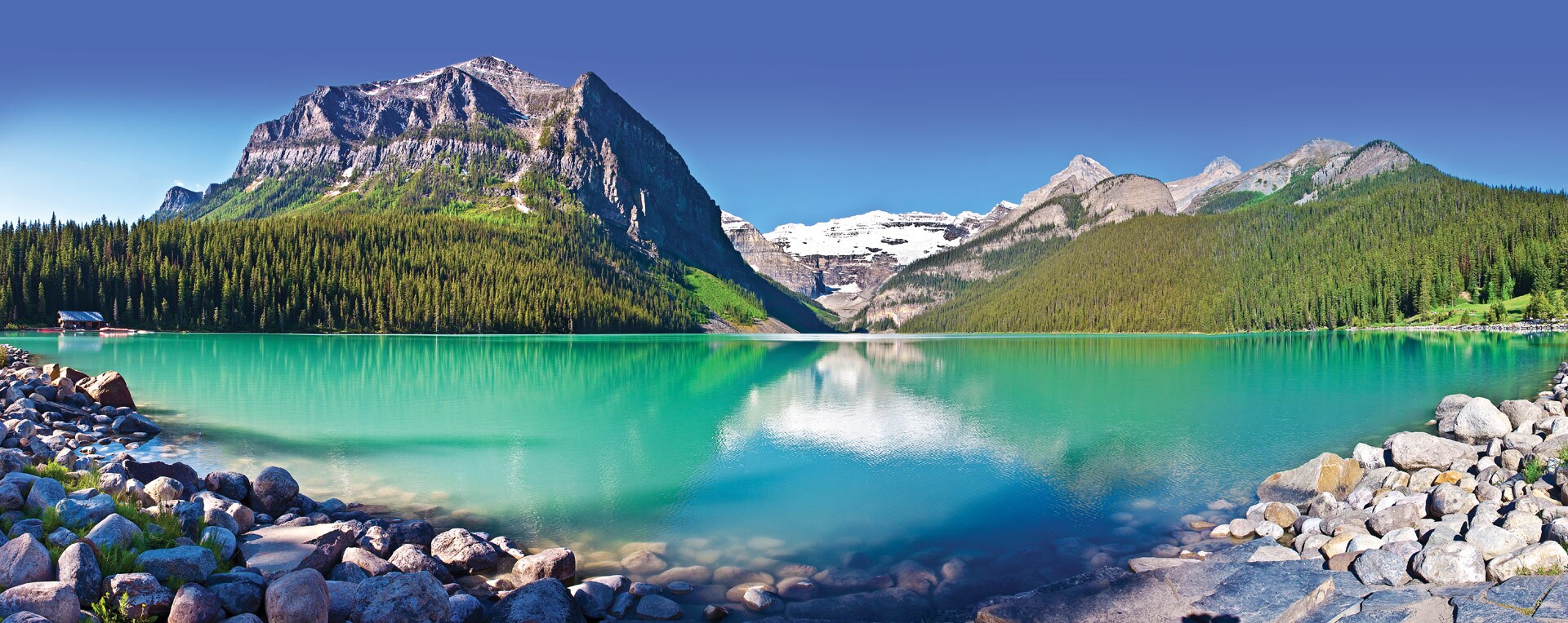 Pristine Lake Louise and background with mountains. Banff, Canada