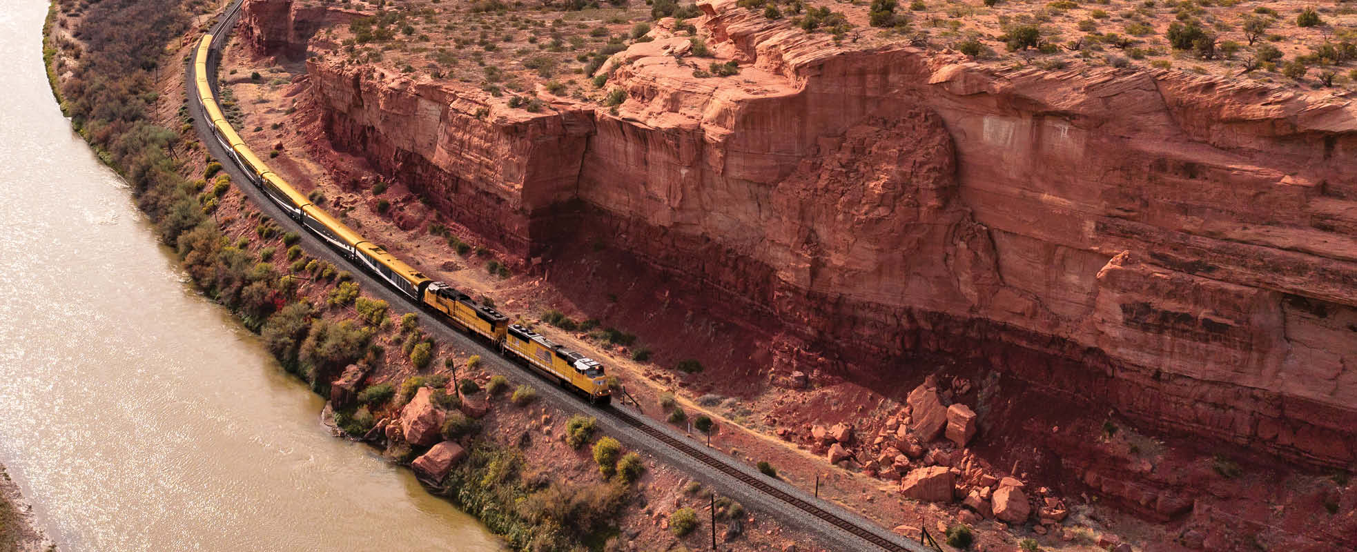 Rocky Mountaineer traversing through the Ruby Canyon, USA
