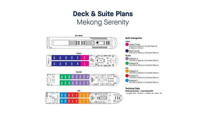 Deck plan of the Mekong Serenity river cruise ship