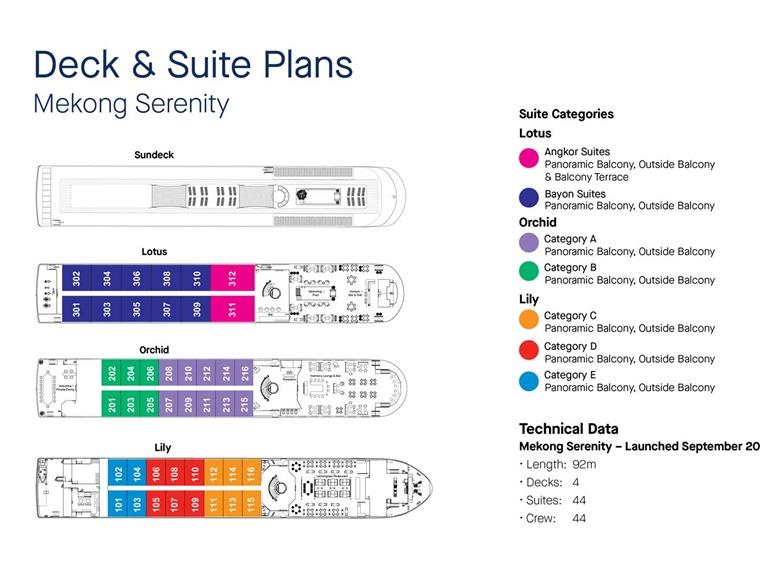 Deck plan of the Mekong Serenity river cruise ship