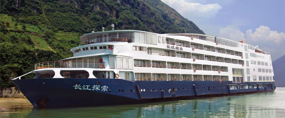 River ship docked on a river, China