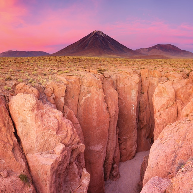 Pink sunset across the Atacama desert, Chile