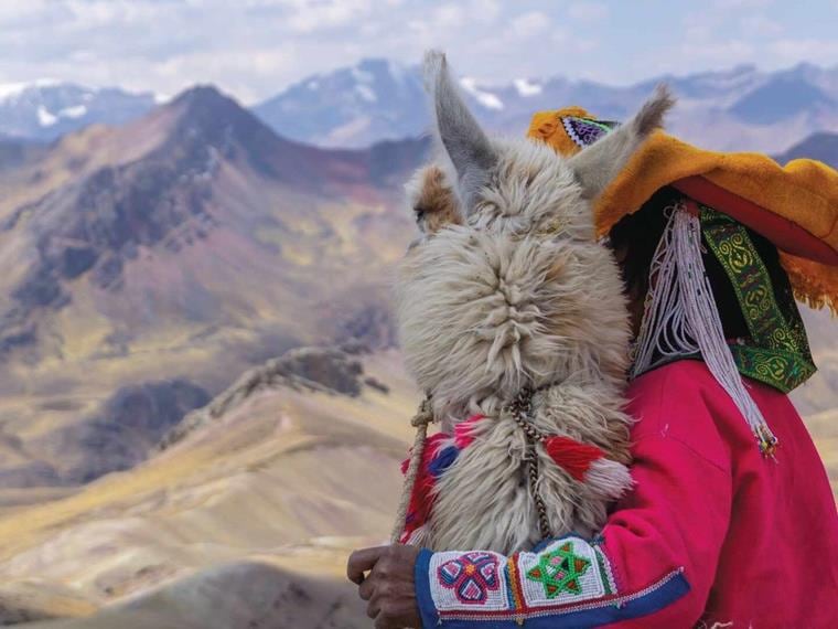 Woman and llama in Peru