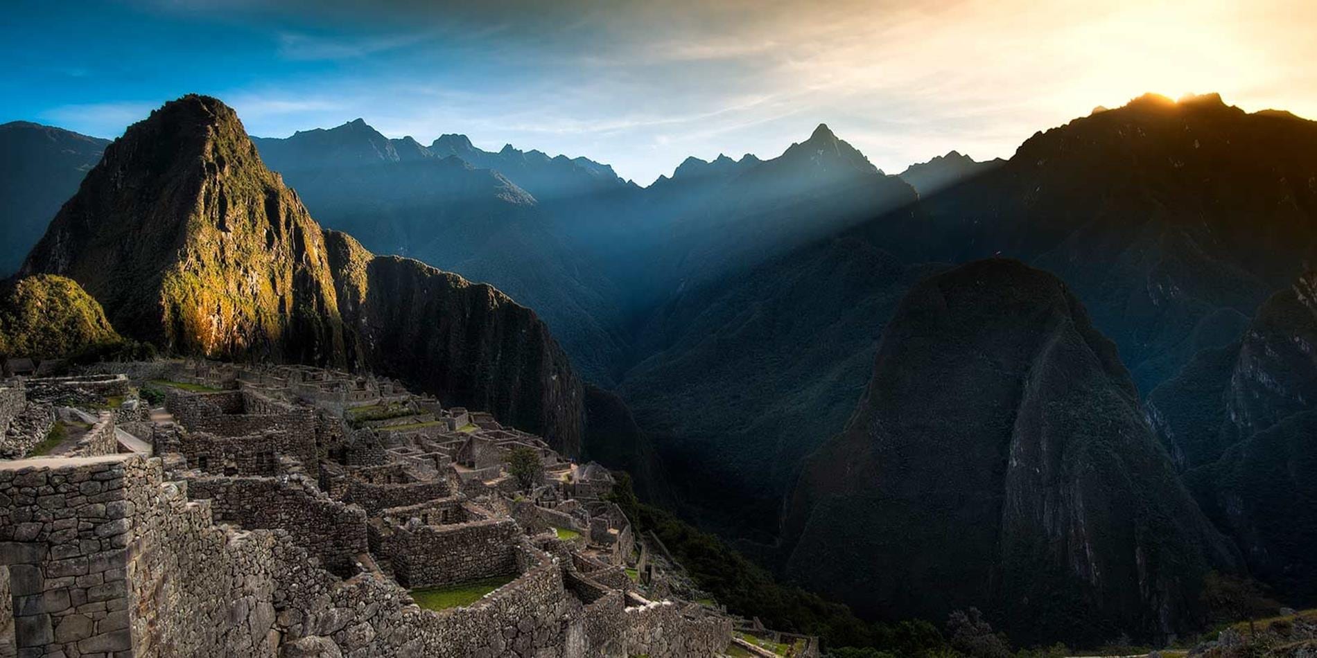 View looking towards a mountain range at sunset, Peru
