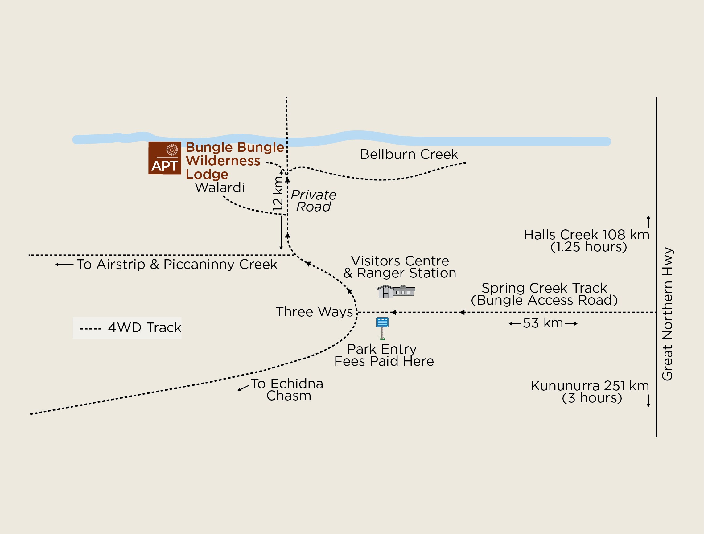 Map to Bungle Bungle Lodge