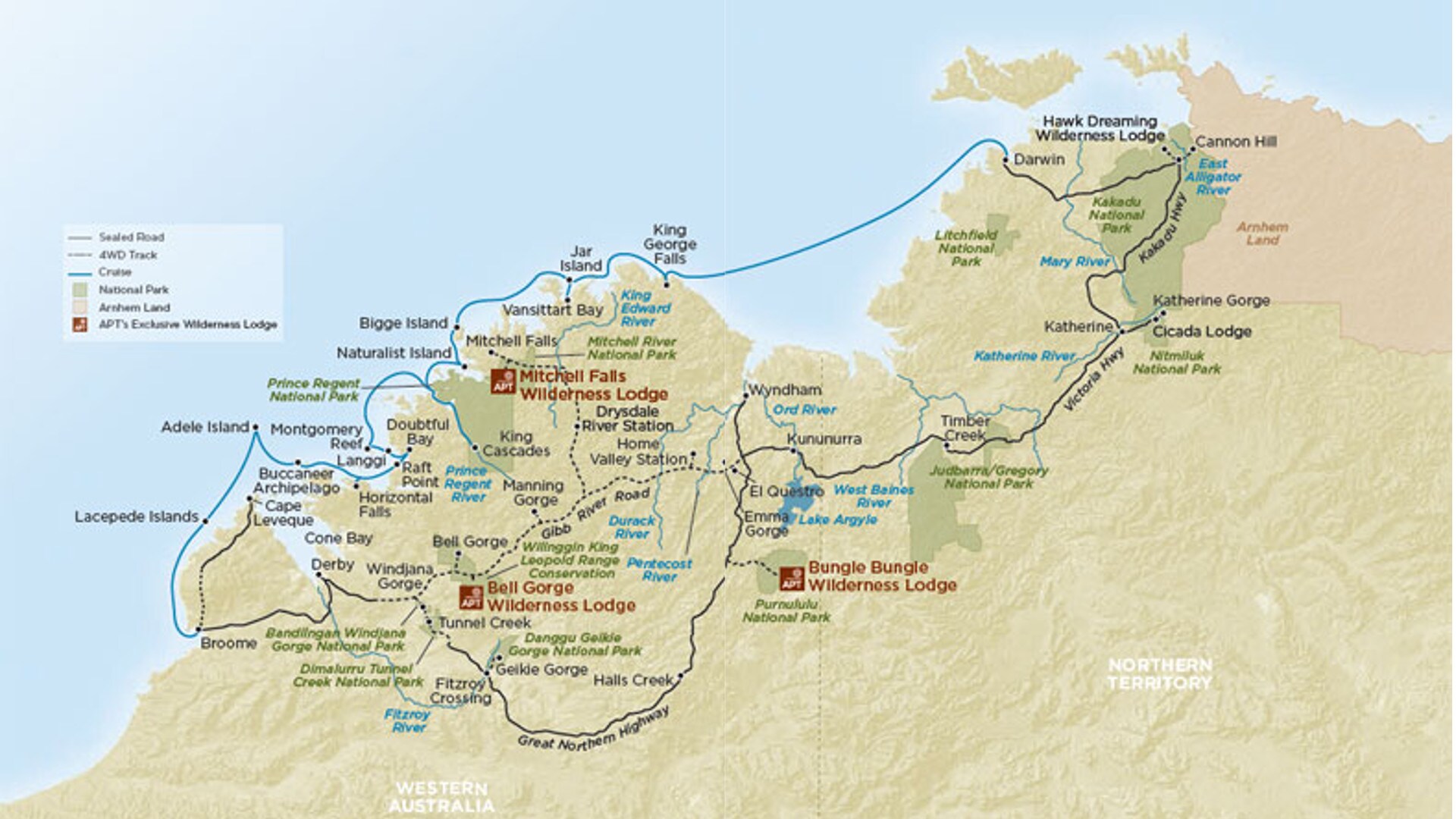 Map showing the locations of our Wilderness Lodges