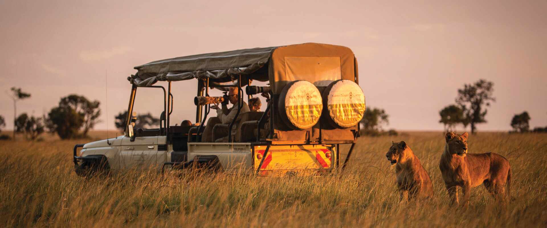 sunset game drive lions karen blixen camp, kenya