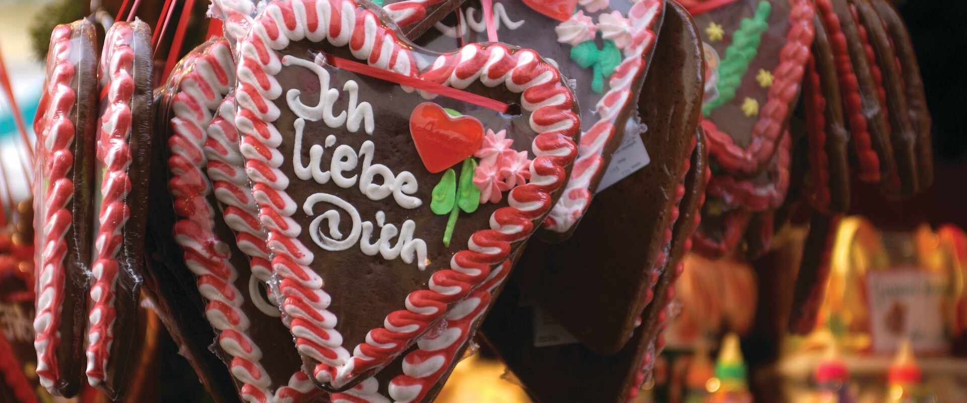 View of German Christmas gingerbread heart hanging