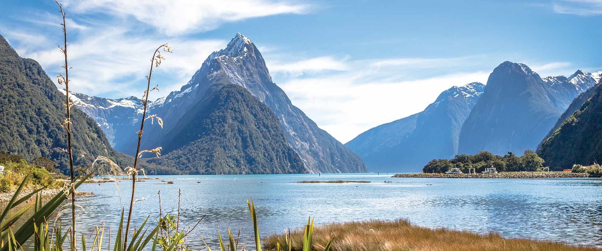 Panoramic view of Milford Sound, South Island, New Zealand