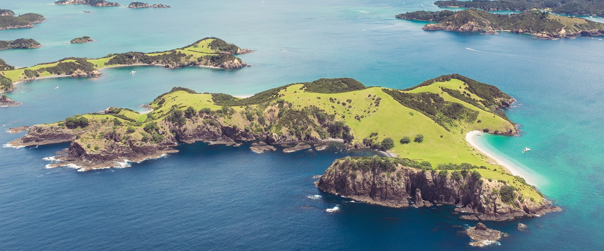 Aerial view of Bay of Islands, North Island, New Zealand